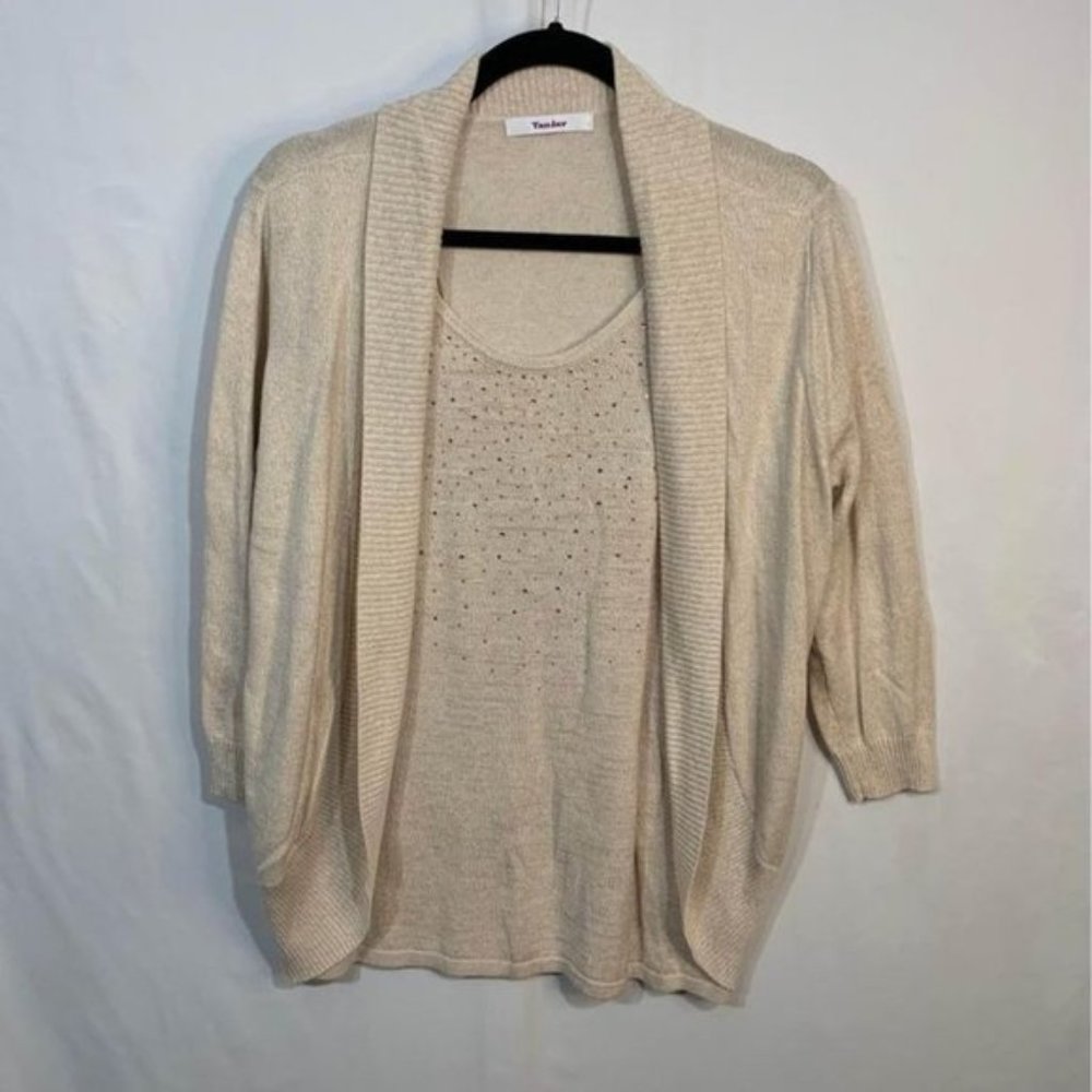 Tanjay- womans set. Tank/cardigan attached with detail. Size large. New conditi
